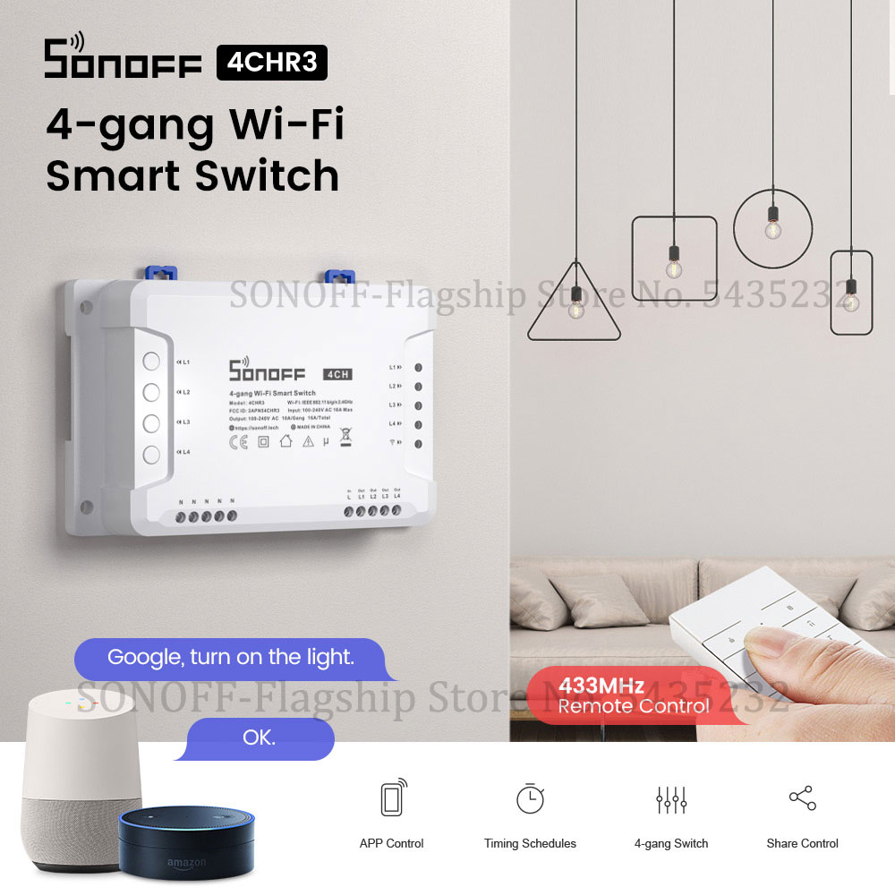 Relay Module 4 Channel - Itead SONOFF 4CH R3 Wifiรีโมทคอนโทรลไร้สายรีเลย์โมดูลสวิทช์4 Gang